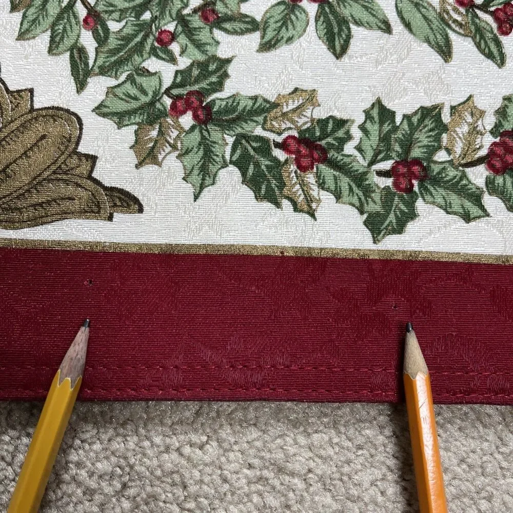 Lenox Holiday Nouveau Table Runner 90x14 Christmas Holly‎ Damask *Read* No Tag